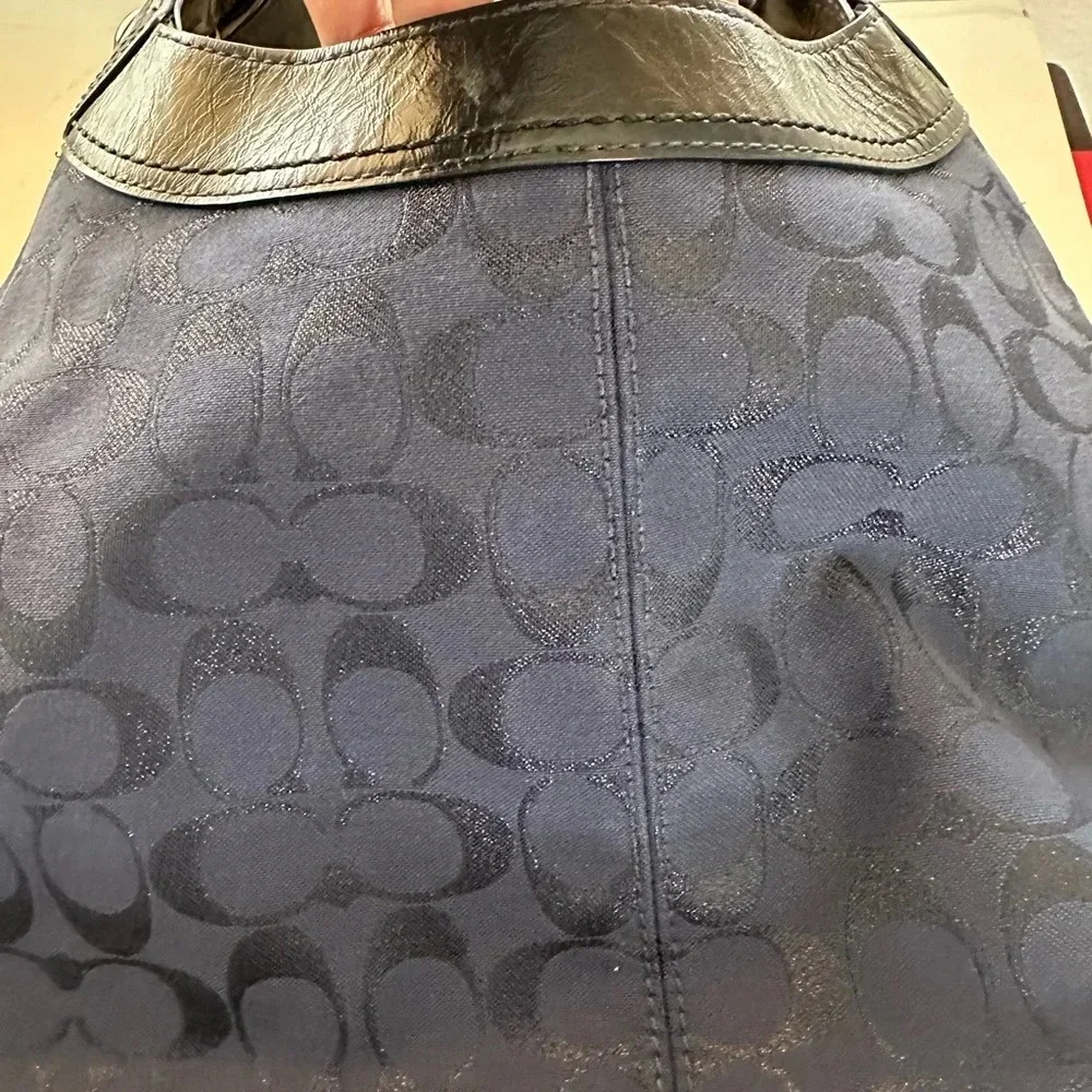 COACH Large Dark Blue Leather Trim Travel Business Functional Shoulder Handbag - Picture 9 of 12